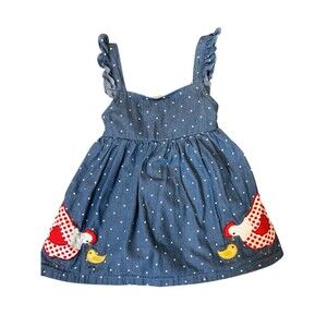 Marie Nicole Chambray Polka Dot Chicken Appliqué Girls Dress Small